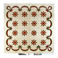 Image: Whig Rose variation applique quilt; red/green applique