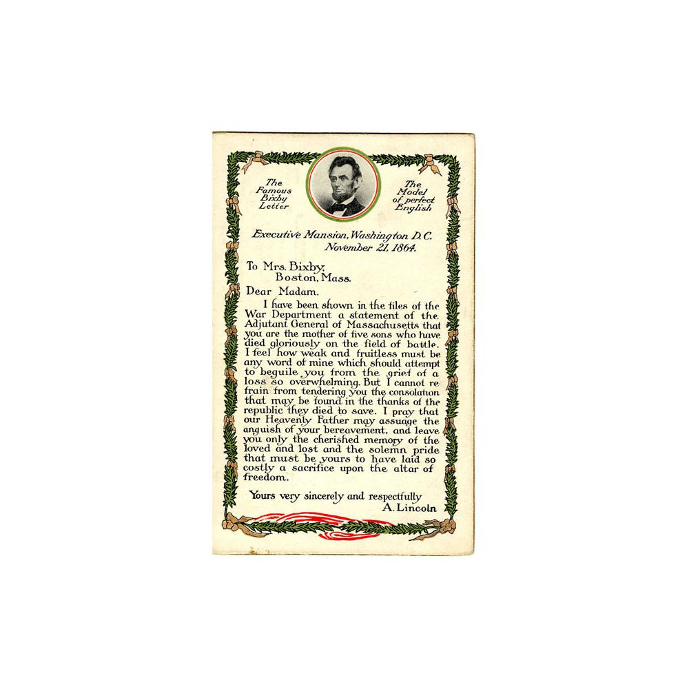 Image: Postcard of Mrs. Bixby's Letter