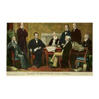 Image: Color postcard of Signing of Emancipation Proclamation