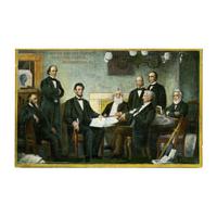 Image: Color postcard of Lincoln and His Cabinet