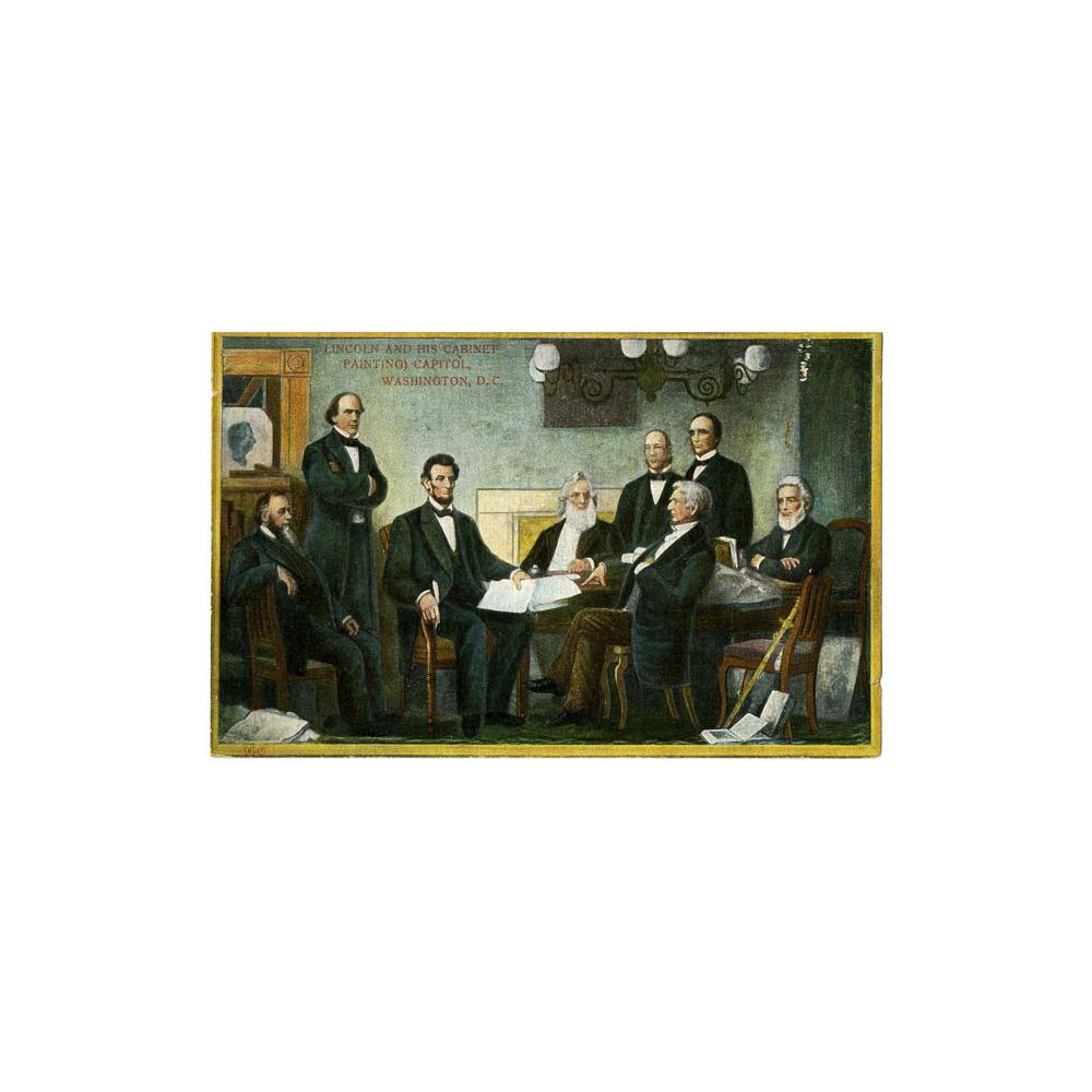 Image: Color postcard of Lincoln and His Cabinet