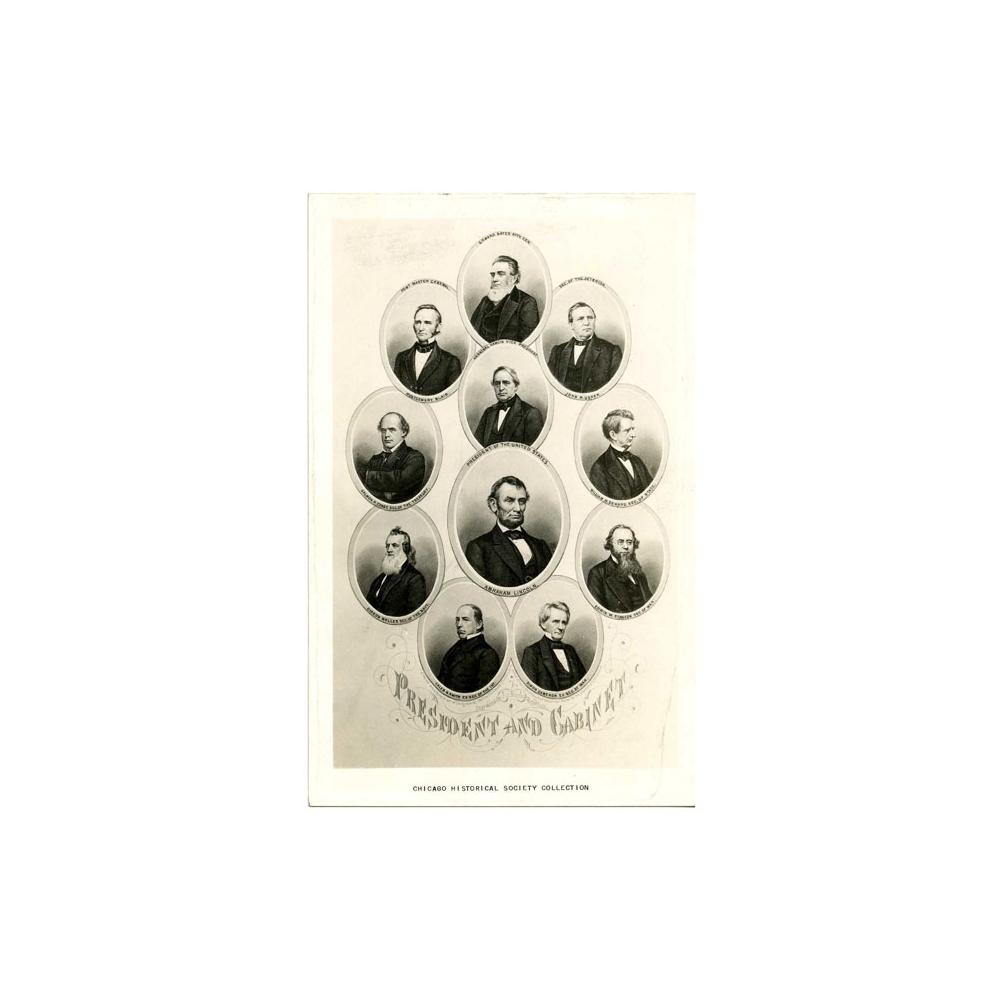 Image: Black and white postcard of Abraham Lincoln and his Cabinet