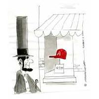 Image: Abe Lincoln Looks at Red Baseball Cap in Shop Window Cartoon