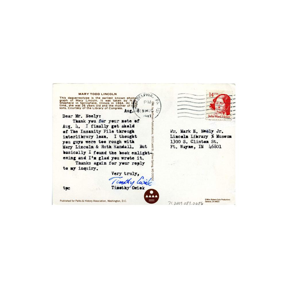 Image: Mary Todd Lincoln postcard