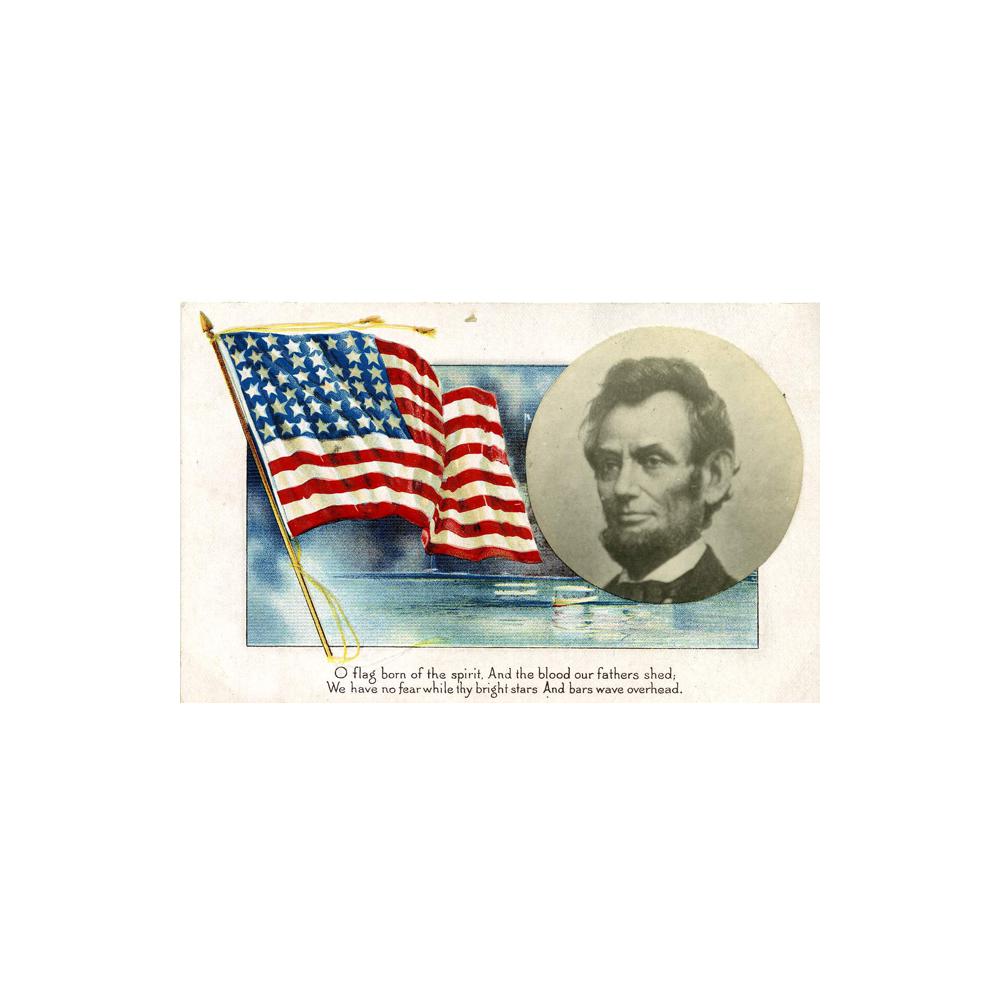 Image: Abraham Lincoln and Flag postcard