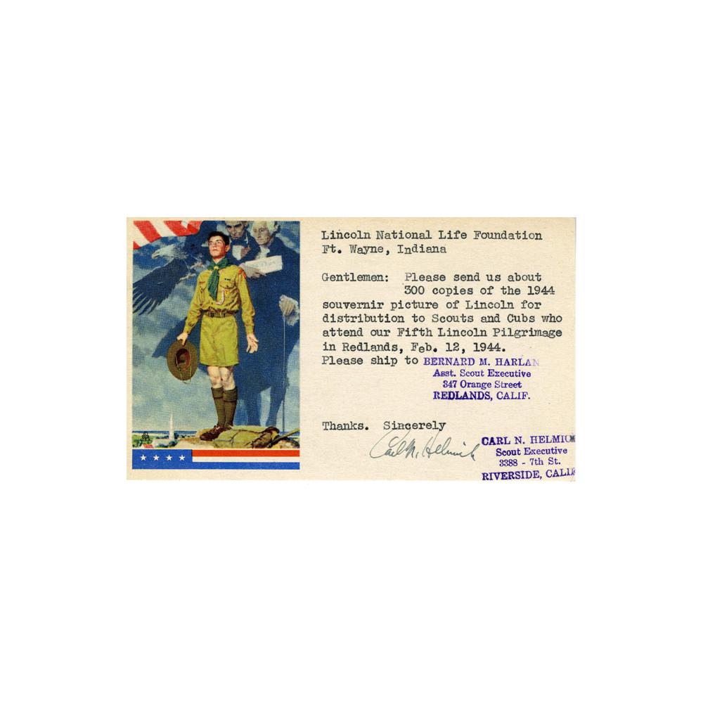 Image: Washington, Lincoln, and Boy Scout Postcard