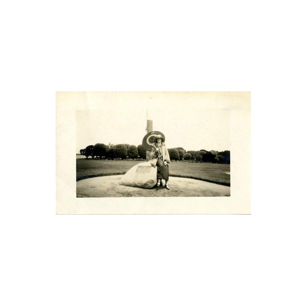 Image: Woman Sitting on the Lincoln Centennial Memorial Boulder