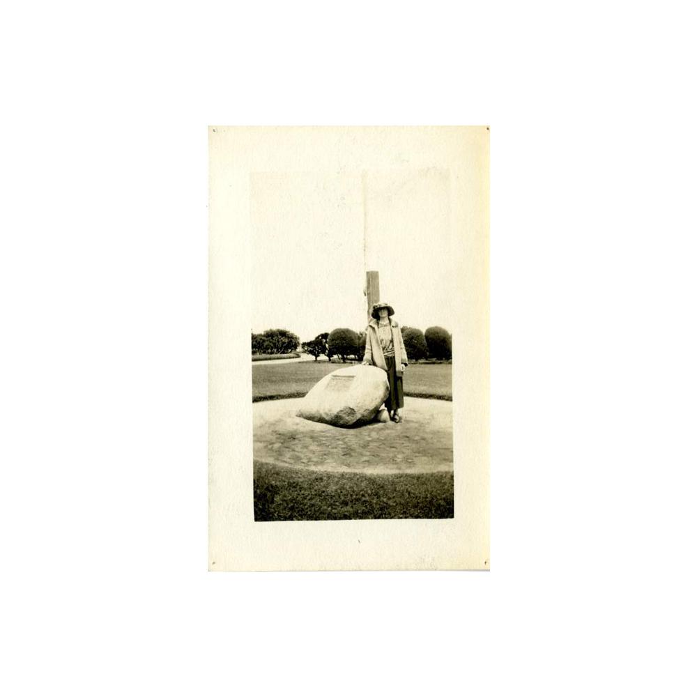 Image: Woman at the Lincoln Centennial Memorial Boulder