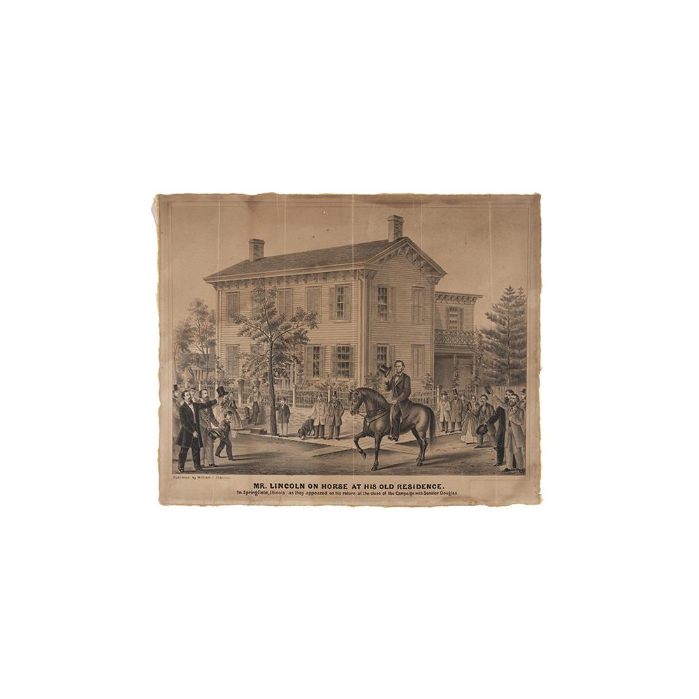 Image: Mr. Lincoln on Horse at Old Residence.