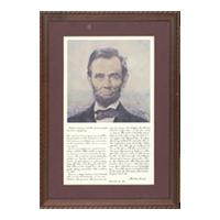 Image: portrait of Abraham Lincoln and copy of the Gettysburg Address