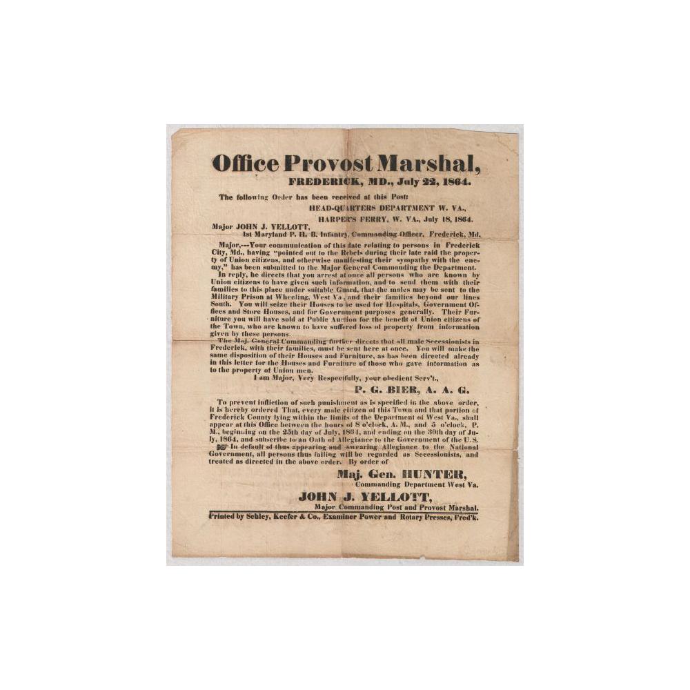 Image: Military Order Concerning Southern Sympathizers in Frederick, Maryland