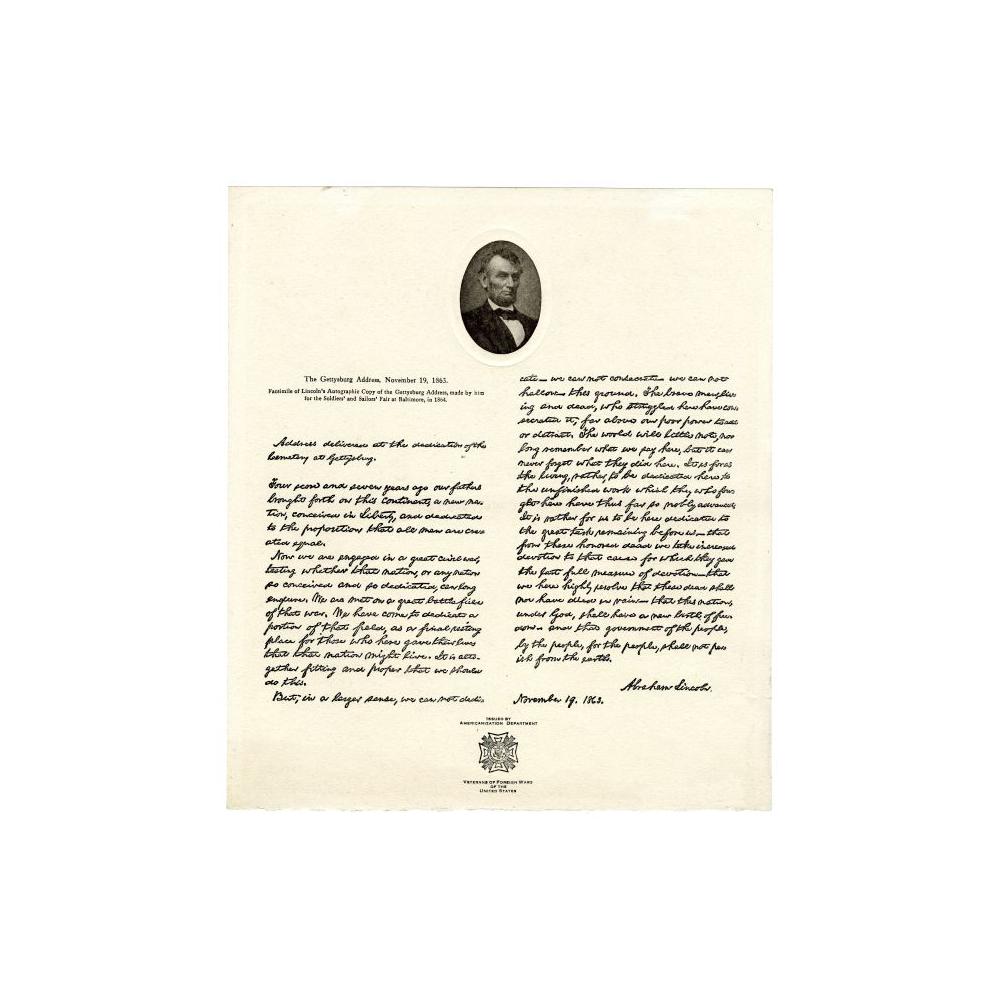 Image: Gettysburg Address print by Veterans of Foreign Wars