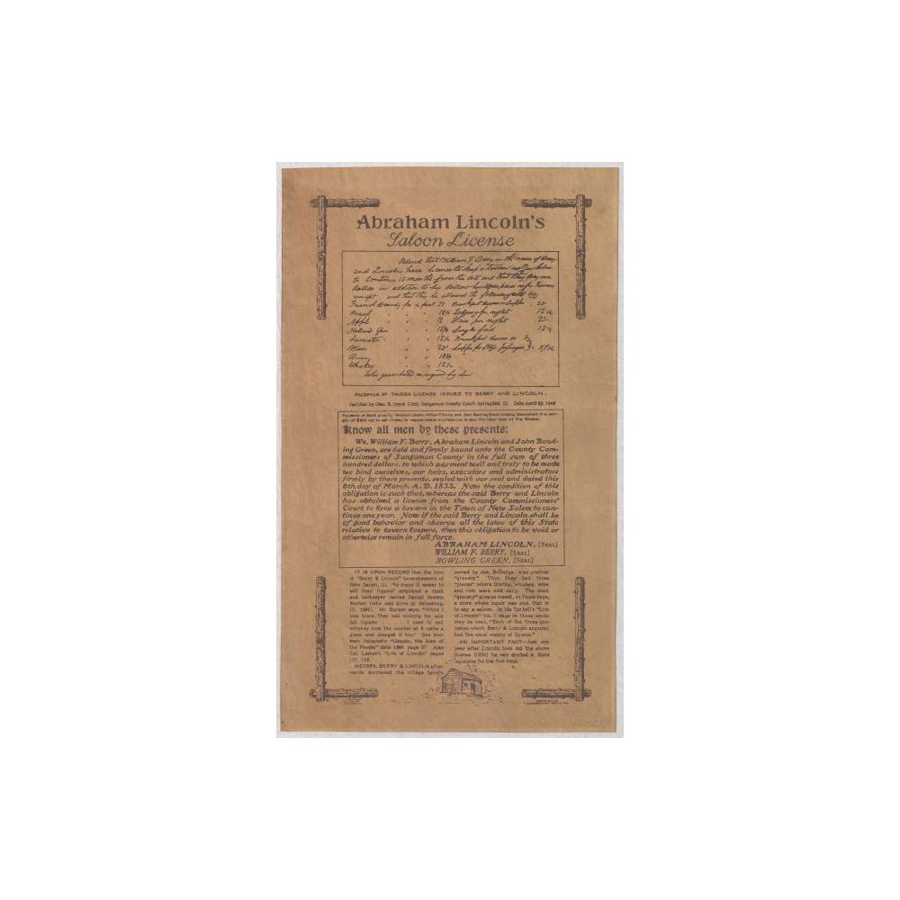 Image: Abraham Lincoln's Saloon License print