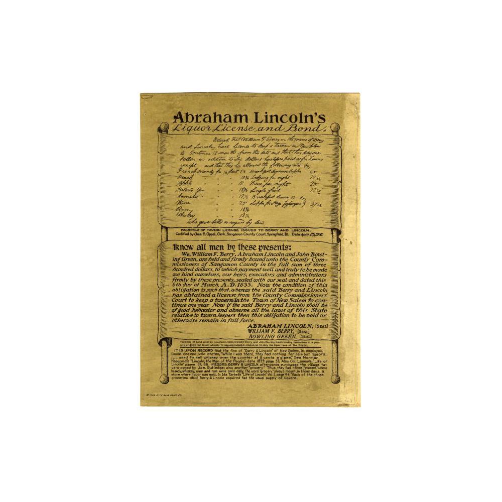 Image: Abraham Lincoln's Liquor License and Bond print