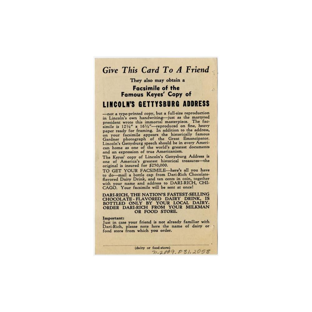 Image: Lincoln's Gettysburg Address advertisement