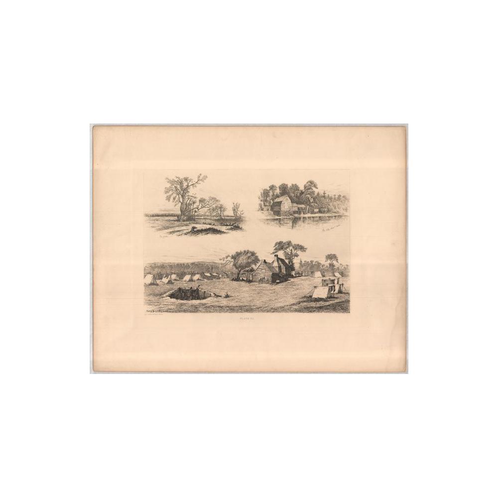 Image: Plate 22: On Picket at the River Bank; Old Saw Mill; and Waiting for Something to Happen