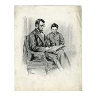 Image: Lincoln and son, Tad, reading