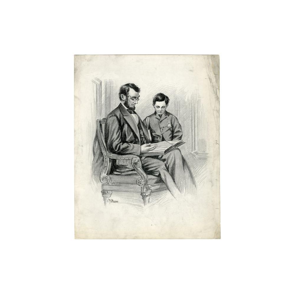 Image: Lincoln and son, Tad, reading