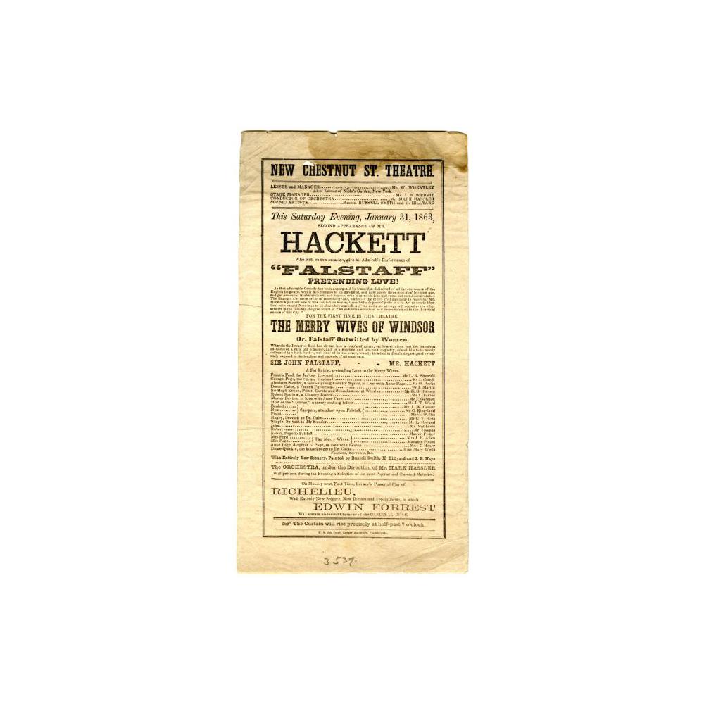 Image: Playbill: Merry Wives of Windsor, Or, Falstaff Outwitted by Women