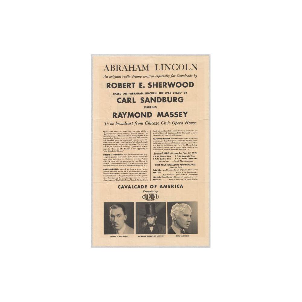 Image: Cavalcade radio program mailer for Abraham Lincoln drama