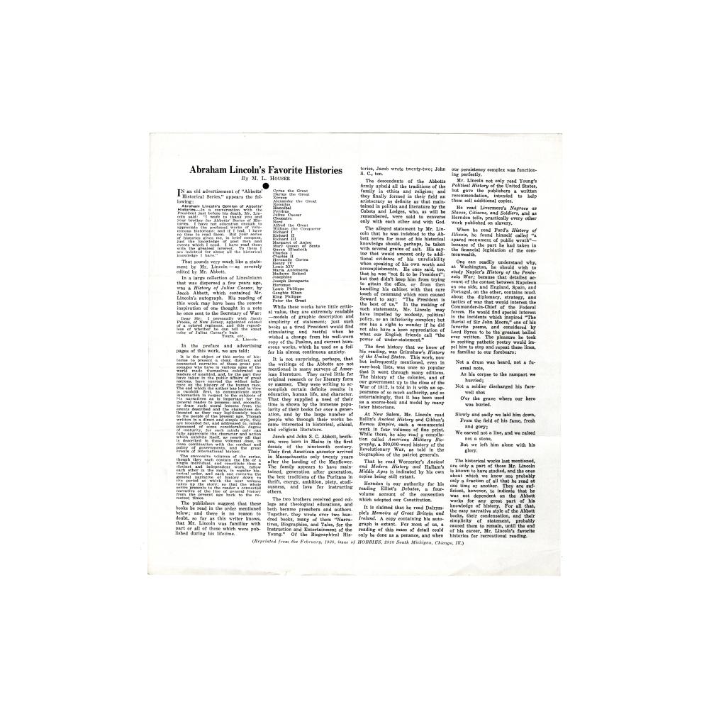 Image: Abraham Lincoln's Favorite Histories