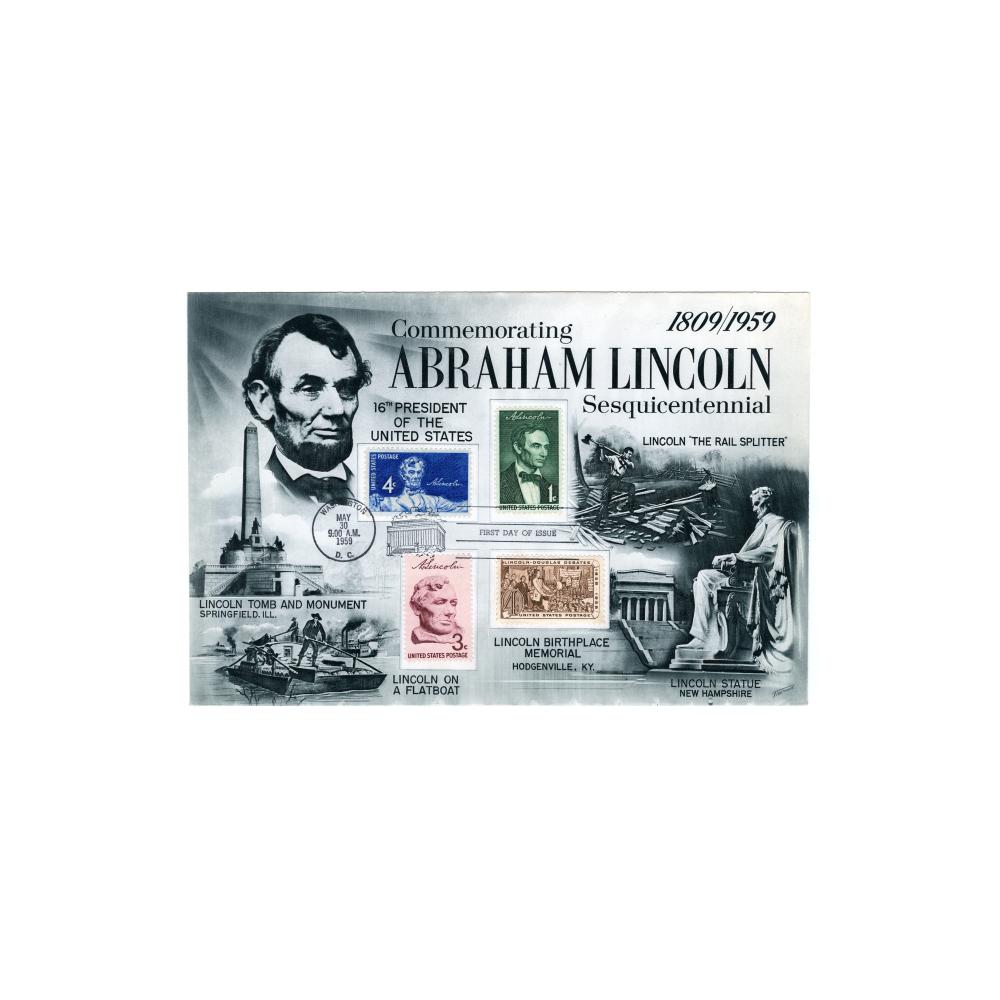Image: Commemorative envelope with four Lincoln stamps