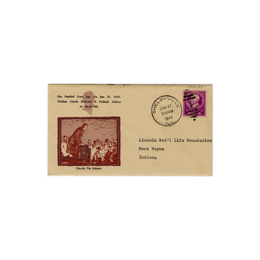 Image: Commemorative cachet for Lincoln speech at Shelbyville, Illinois