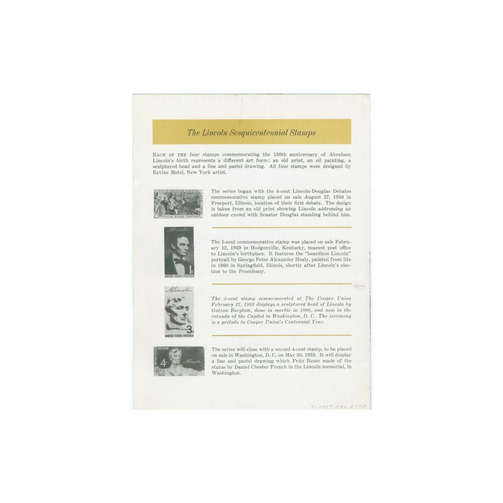 Image: Lincoln 3-cent Postage Stamp in Cooper Union Souvenir Program