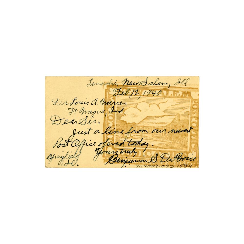 Image: 1-cent Postal Card Postmarked Feb. 12, 1940