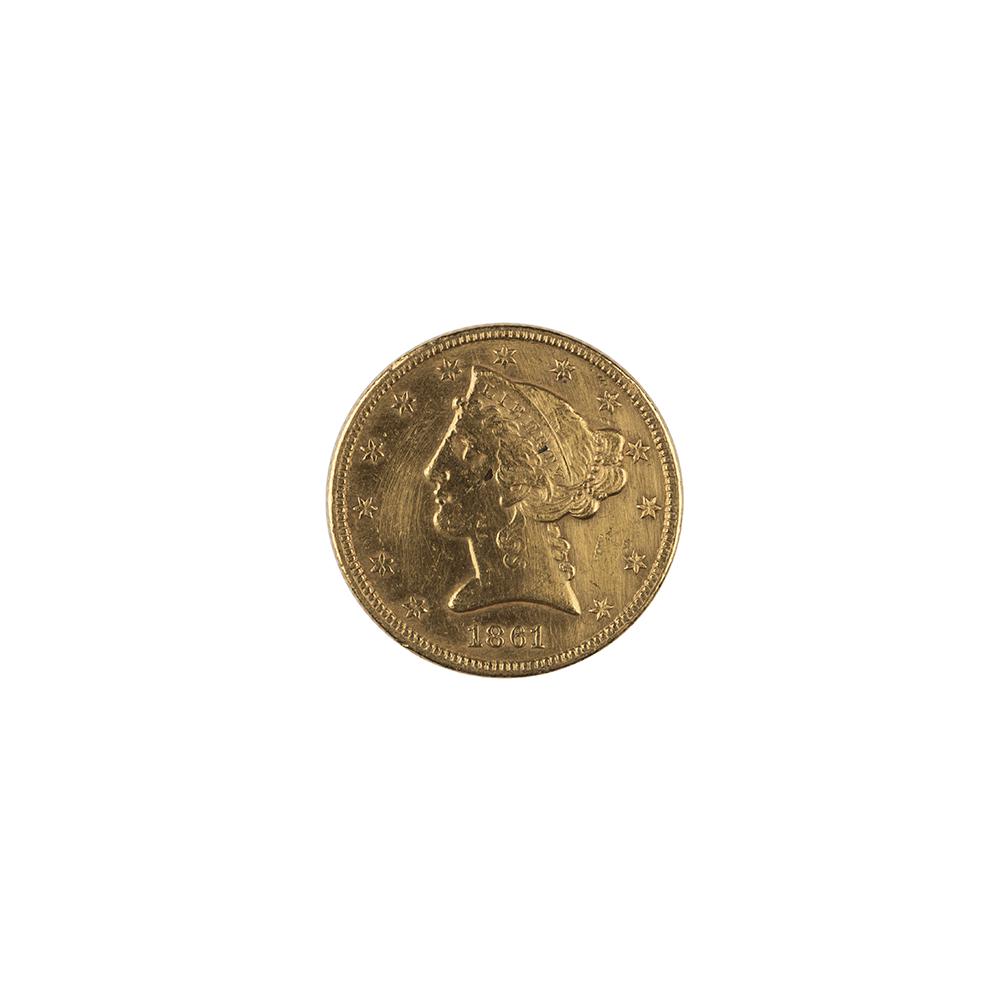 Image: 1861 Liberty Head Five-Dollar Coin