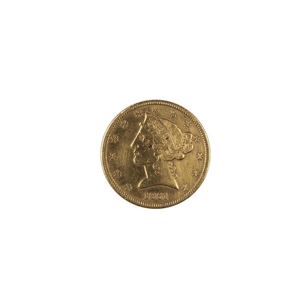 Image: 1861 Liberty Head Five-Dollar Coin